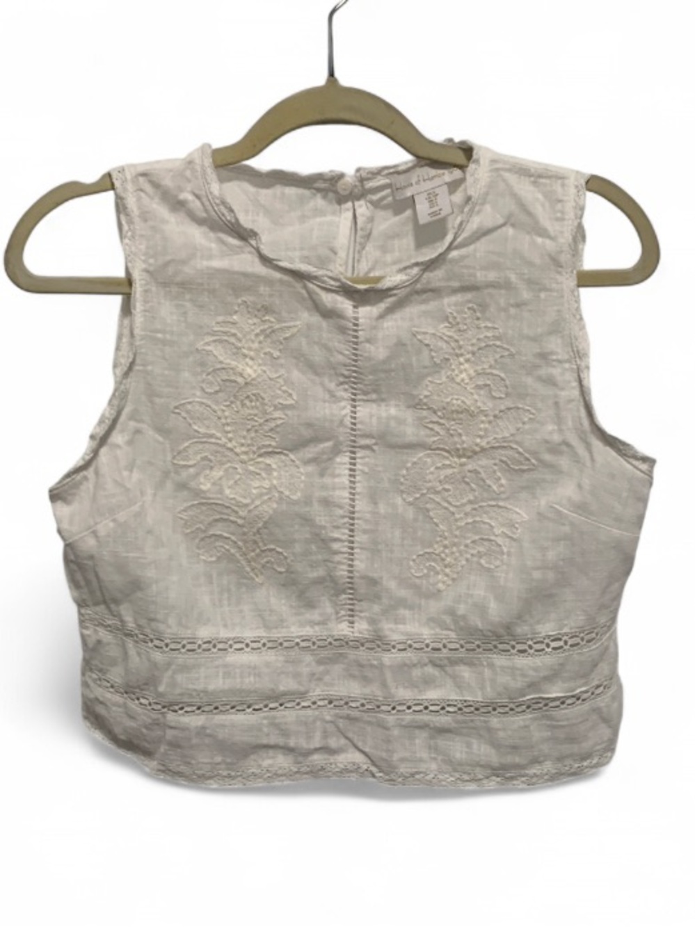 House of Harlow 1960 White Embroidered Cotton Cropped Tank Top